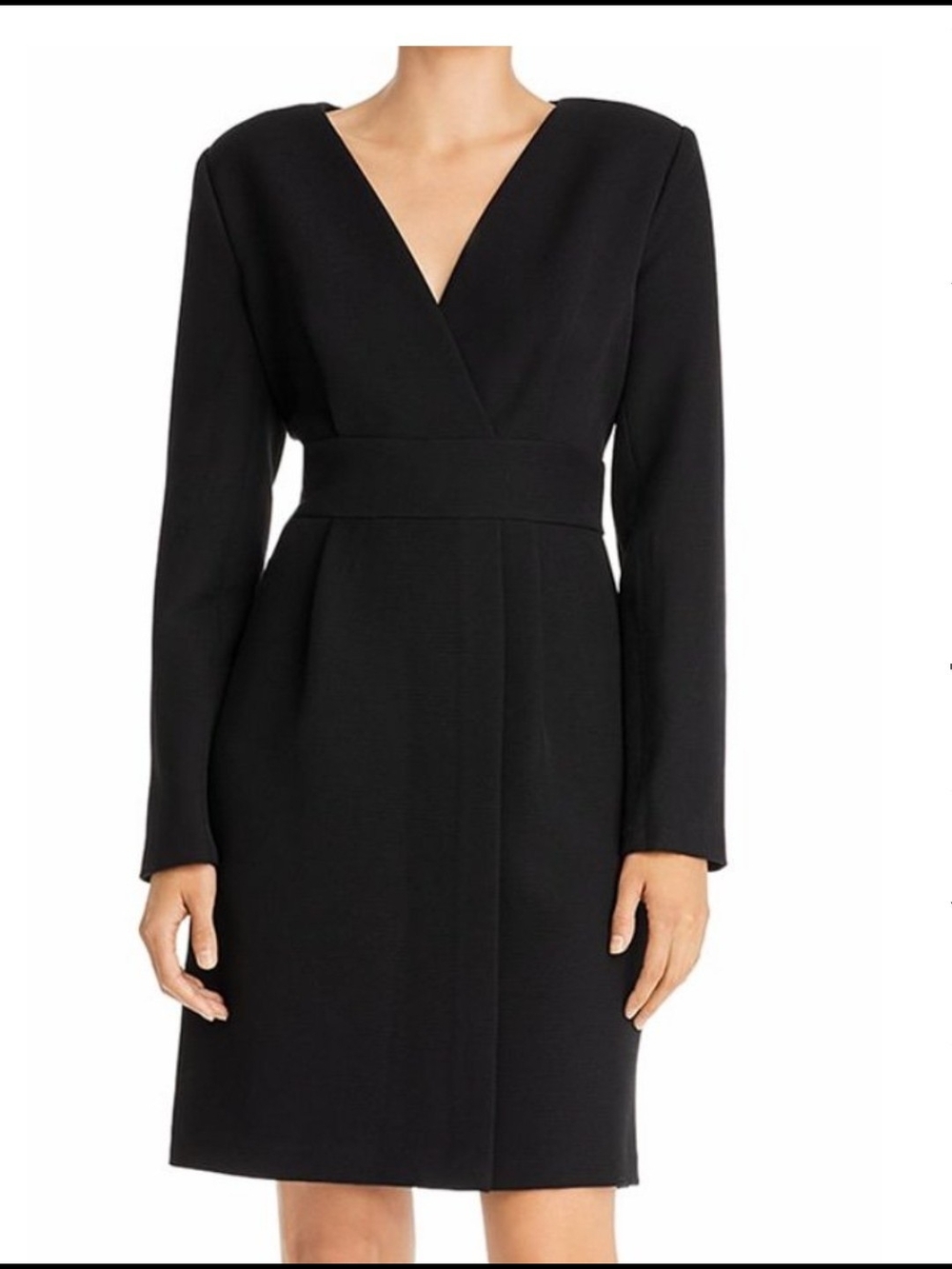 Donna Karan Black V-Neck, Faux Wrap Long-Sleeve Mini Dress